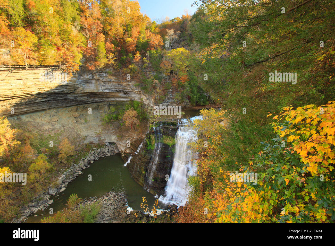 Big Falls, River Trail, caduta di acqua fiume, Burgess Falls State Park, Sparta, Tennessee, Stati Uniti d'America Foto Stock