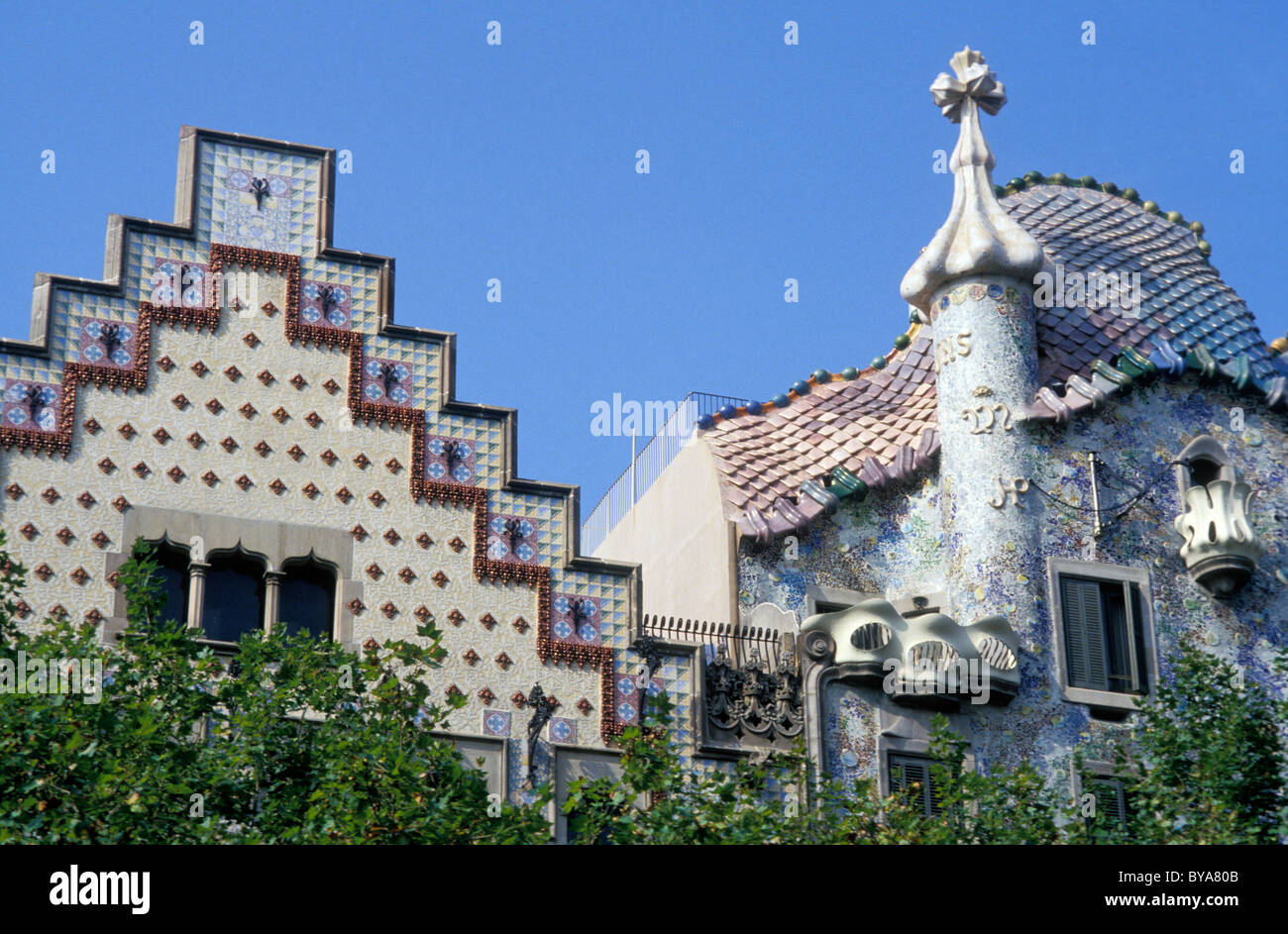 CASA AMATLLER e Casa Batllo, architetto Antoni Gaudi, Passeig de Gracia, Barcellona, in Catalogna, Spagna Foto Stock