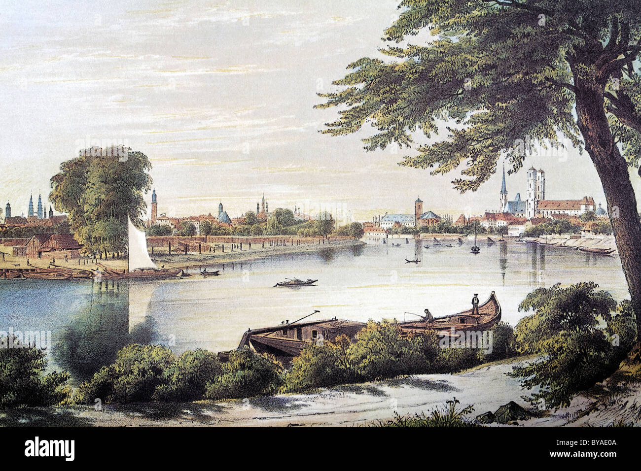 Vista di Wroc&#322;aw, circa 1850, storico cityscape, incisione in acciaio creato nel XIX secolo, illustrazione in un libro Foto Stock