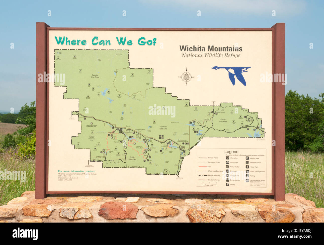 Oklahoma, Wichita Mountains National Wildlife Refuge, segno della mappa Foto Stock