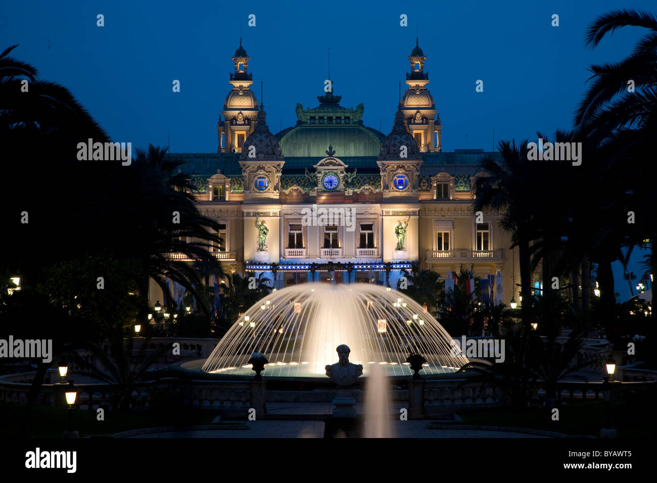 Casinò di Monte Carlo di notte, Principato di Monaco, Europa Foto Stock