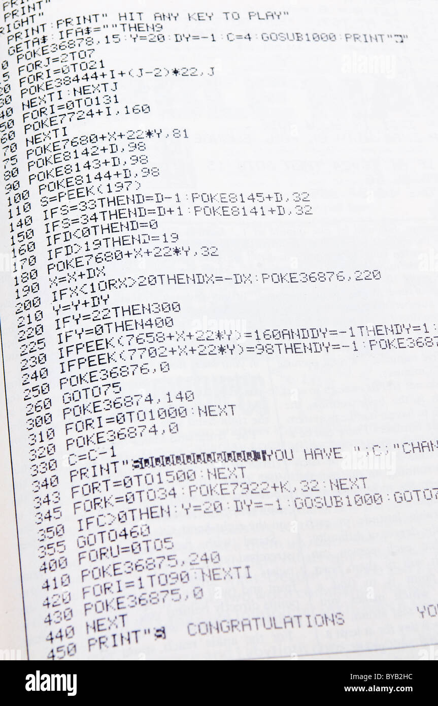 Programma di base in una rivista di computer dal 1983 Foto Stock