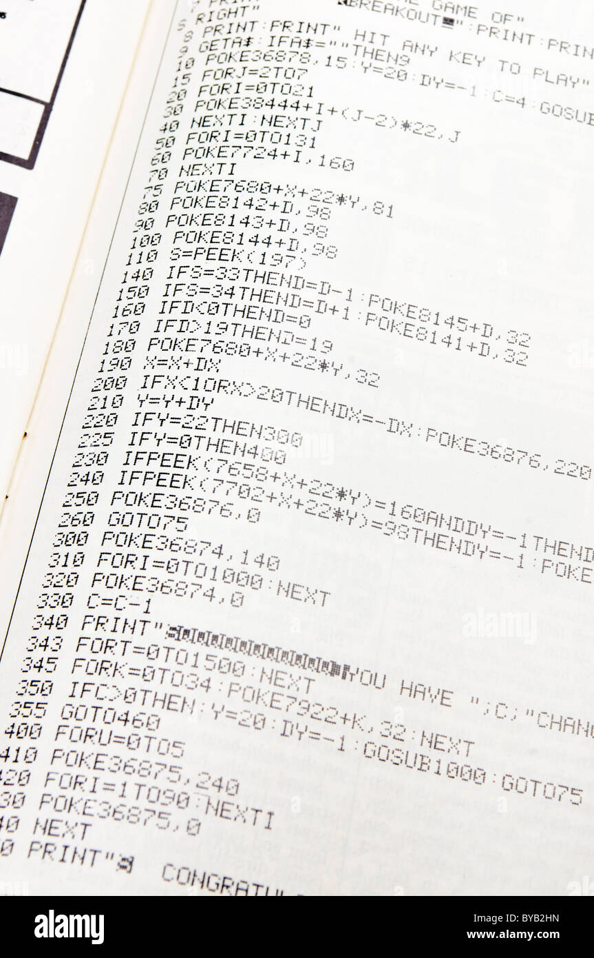 Programma di base in una rivista di computer dal 1983 Foto Stock
