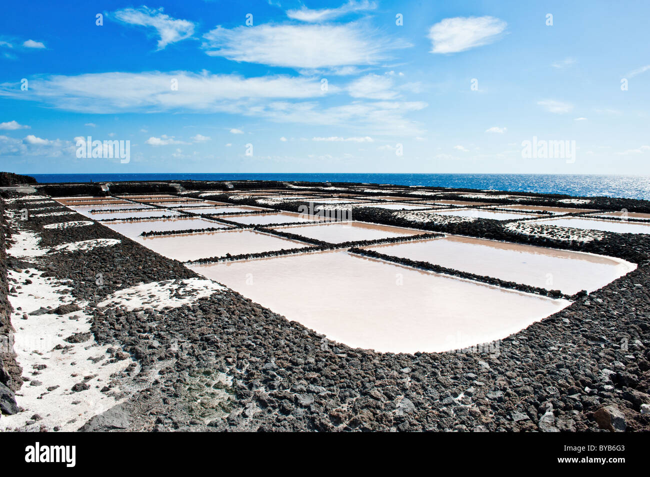 Sale stagni di evaporazione , Punto de Fuencaliente, La Palma Isole Canarie Spagna Foto Stock