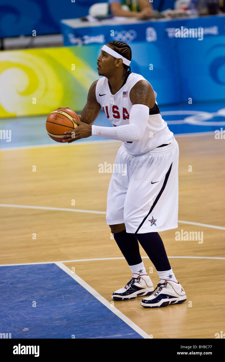 Carmelo Anthony (USA) USA-Cina di pallacanestro degli uomini di azione al 2008 Olimpiadi estive a Pechino, Cina Foto Stock