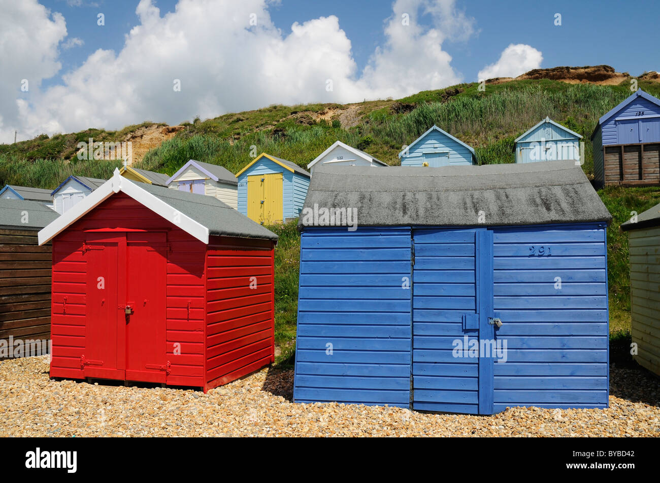 Spiaggia di capanne in costa southengland REGNO UNITO Inghilterra europa Foto Stock