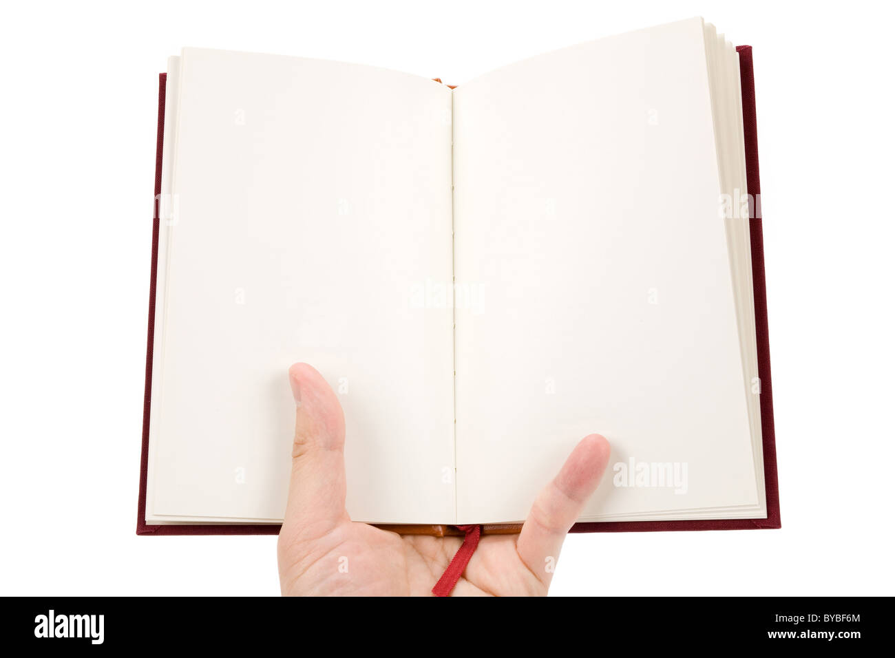 Mano che tiene un libro aperto Foto Stock