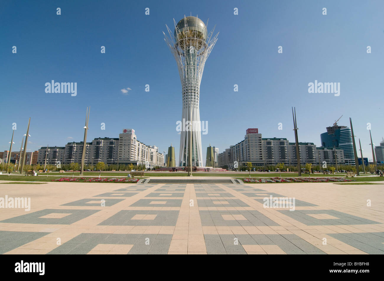 Torre di Bayterek, punto di riferimento di Astana, Kazakistan, Asia centrale Foto Stock