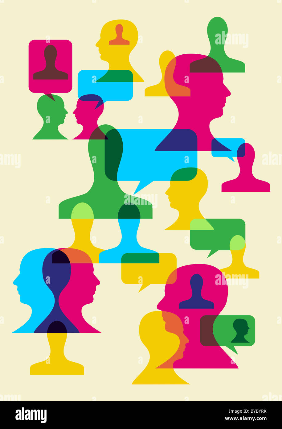 Bolle multicolore e testine umane interazione. File vettoriale disponibile. Foto Stock