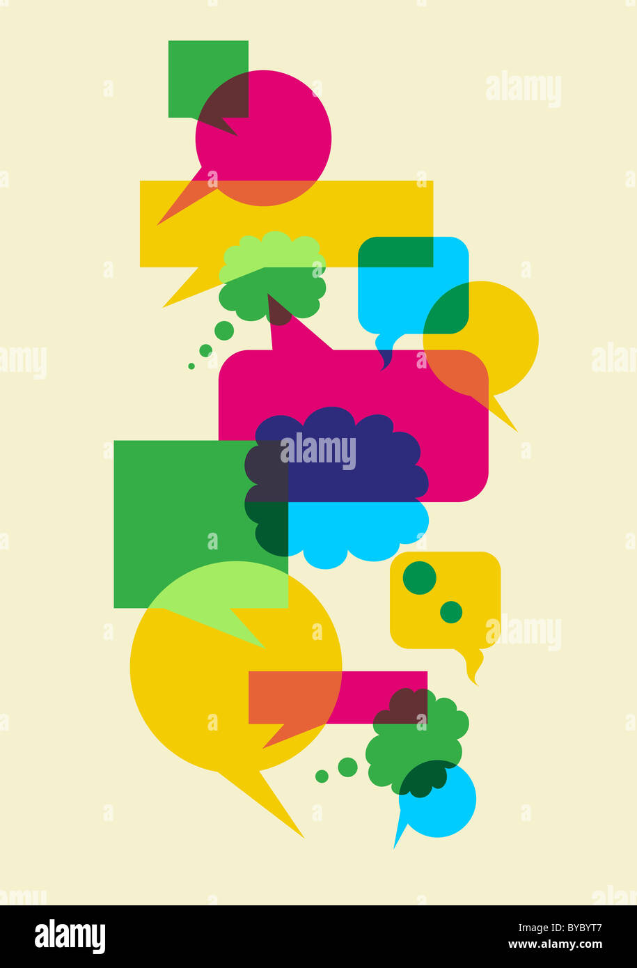 Interattivo bolle multicolore in diverse dimensioni e forme illustrazione. File vettoriale disponibile. Foto Stock