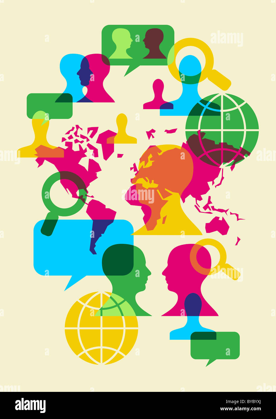 Trasparenza multicolore web sociale segni di comunicazione. File vettoriale disponibile. Foto Stock