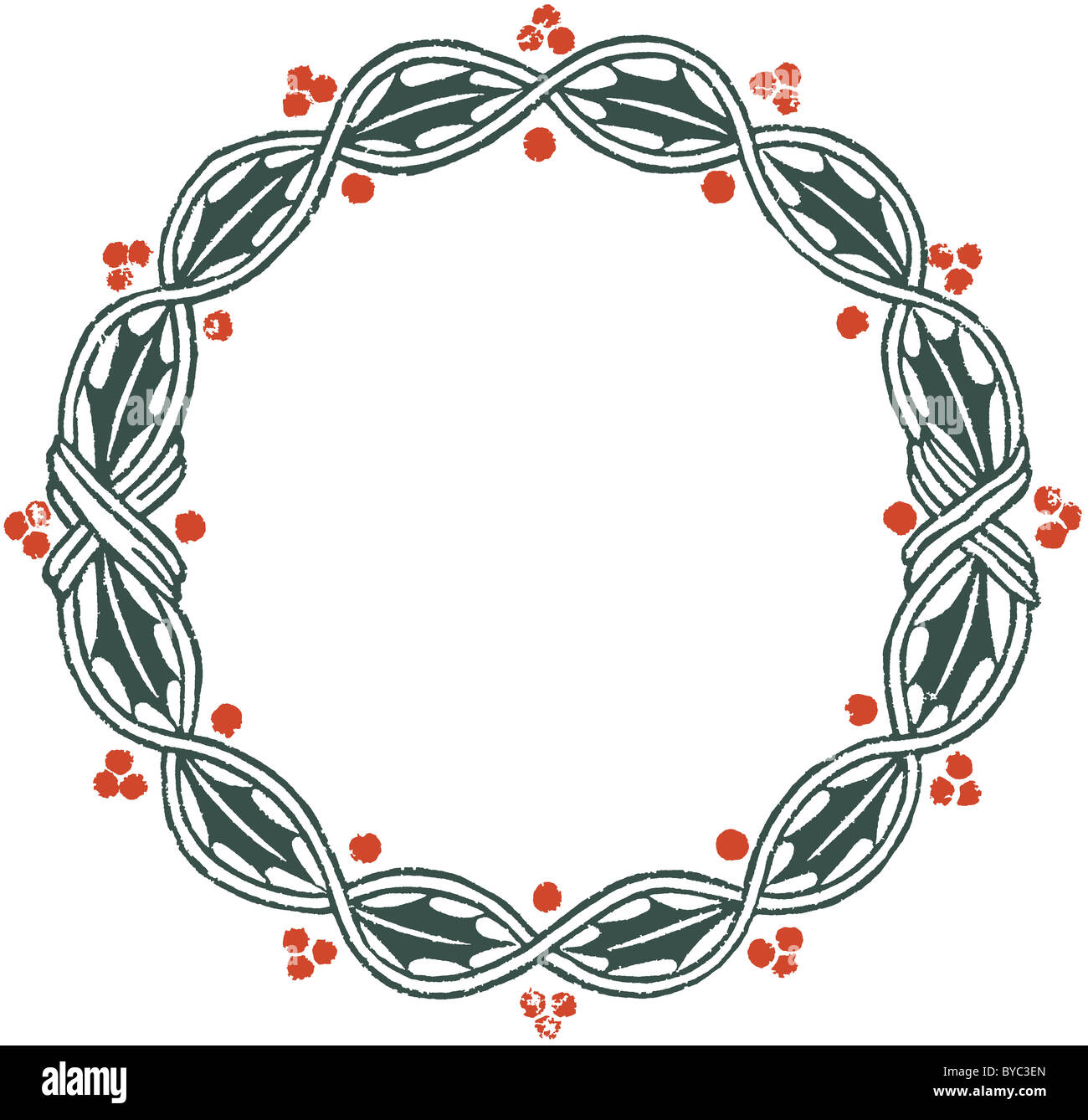 Illustrazione di antiquariato di holly una ghirlanda di agrifoglio Foto Stock