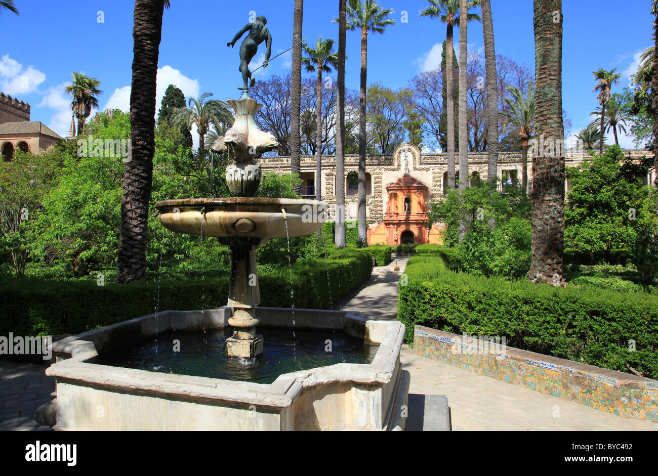 I giardini del Real Alcazar, Siviglia. Spagna Foto Stock