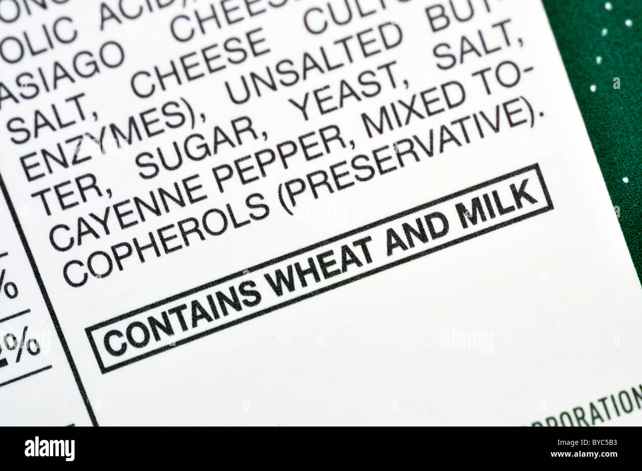 Informazioni nutrizionali sulla confezione per alimenti Foto Stock