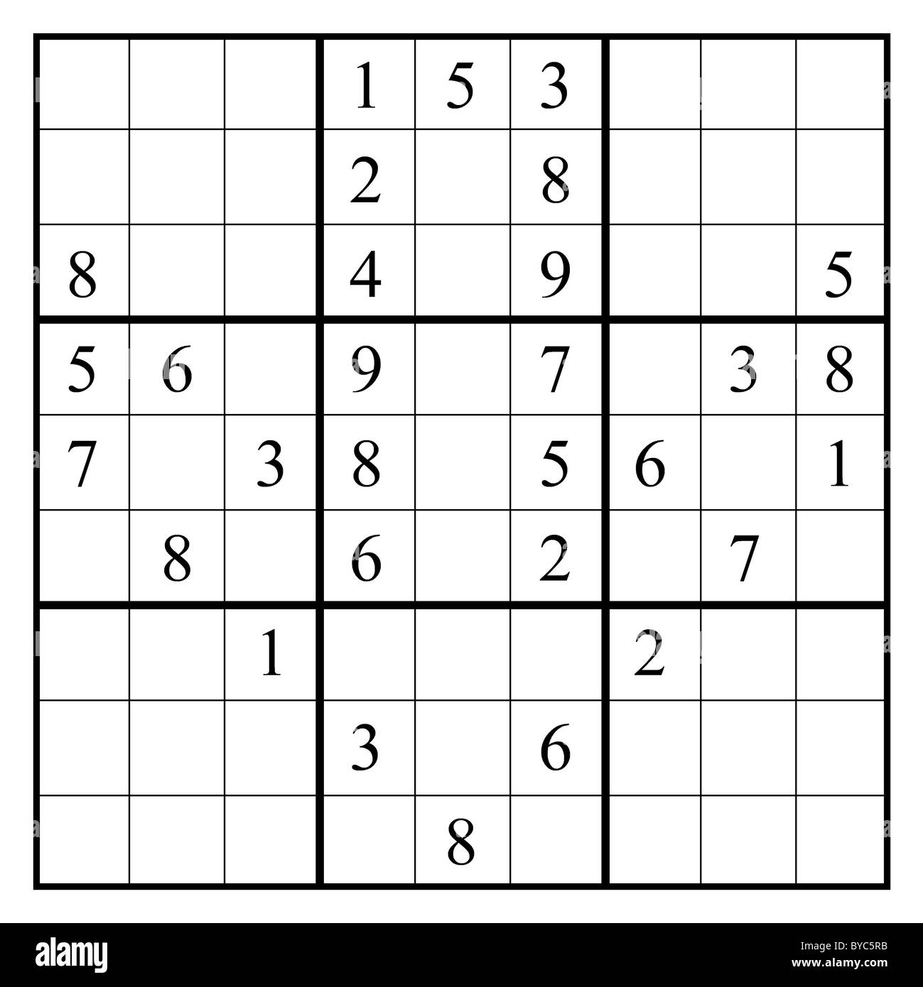 Dispositivo di puntamento con un puzzle sudoku. Questo layout di sudoku fornisce una rivolta verso il basso la freccia. La soluzione è su Alamy come tramitec5RJ. Foto Stock