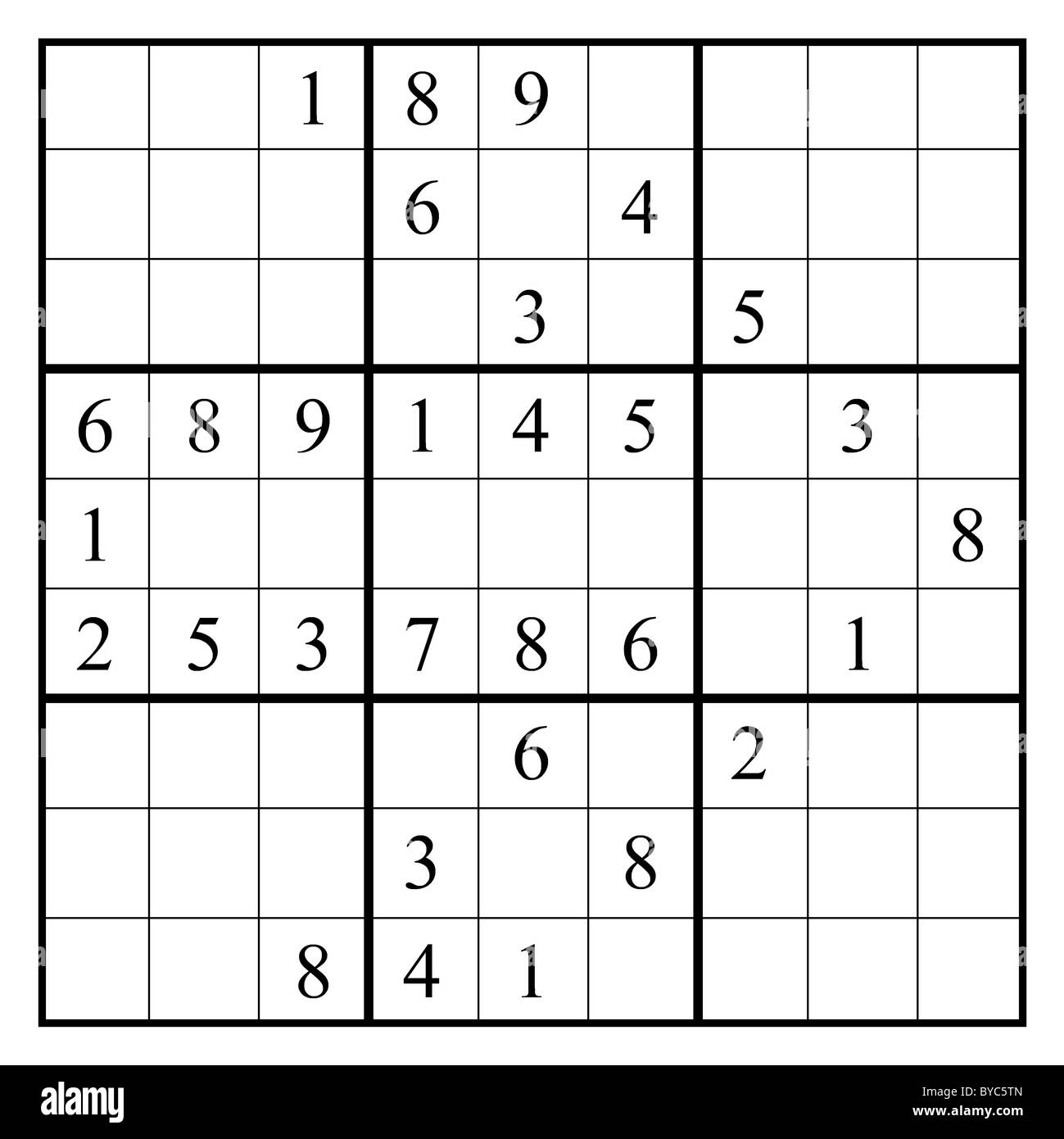 Dispositivo di puntamento con un puzzle sudoku. Questo layout di sudoku fornisce una freccia rivolta verso destra. La soluzione è su Alamy come tramitec5TR. Foto Stock