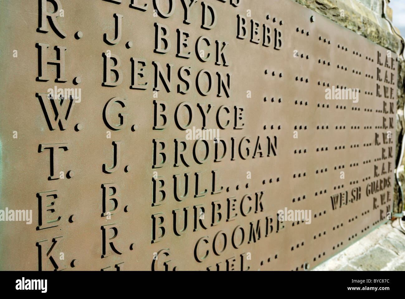 Nomi dei soldati deceduti a Aberystwyth Memoriale di guerra Foto Stock