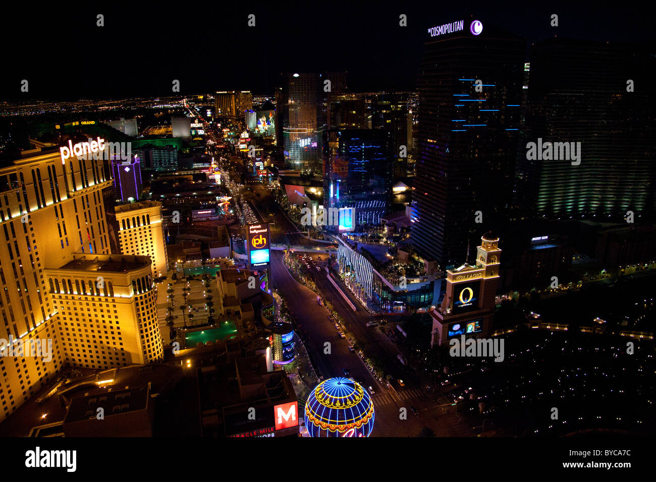 Vista aerea del Las Vegas strip di notte, Las Vegas, Nevada Foto Stock