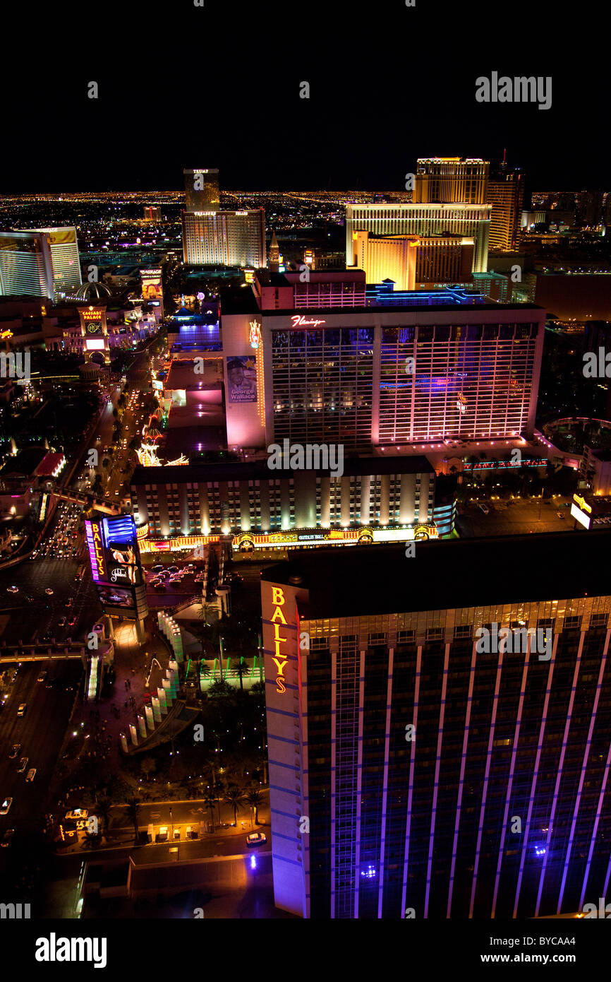 Vista aerea del Las Vegas strip di notte, Las Vegas, Nevada Foto Stock