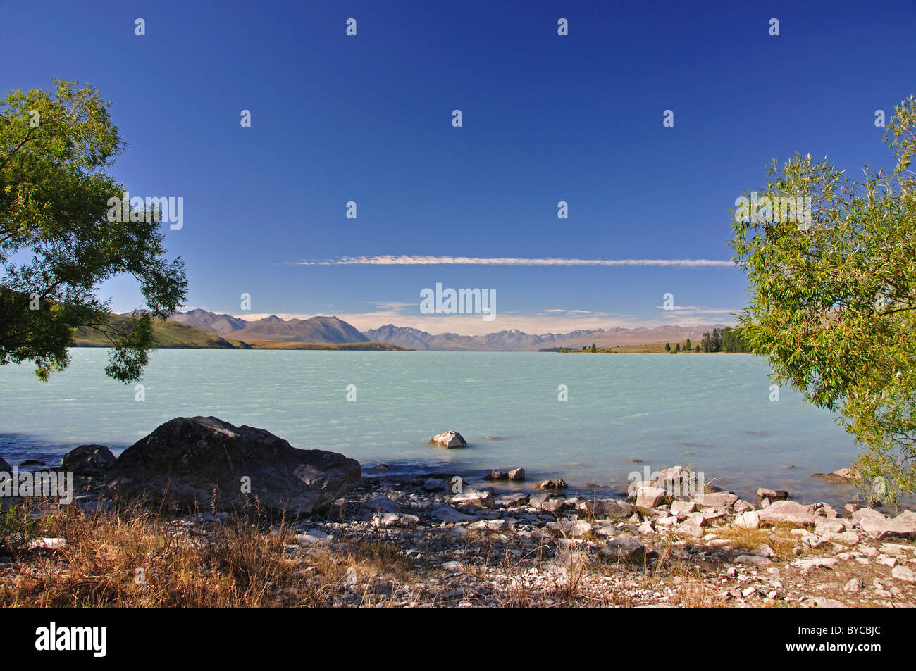 Lago Tekapo, Mackenzie District, regione di Canterbury, Isola del Sud, Nuova Zelanda Foto Stock