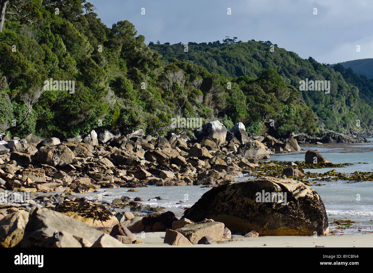 Lee Bay sull'isola di Stewart, Nuova Zelanda prima della tempesta Foto Stock