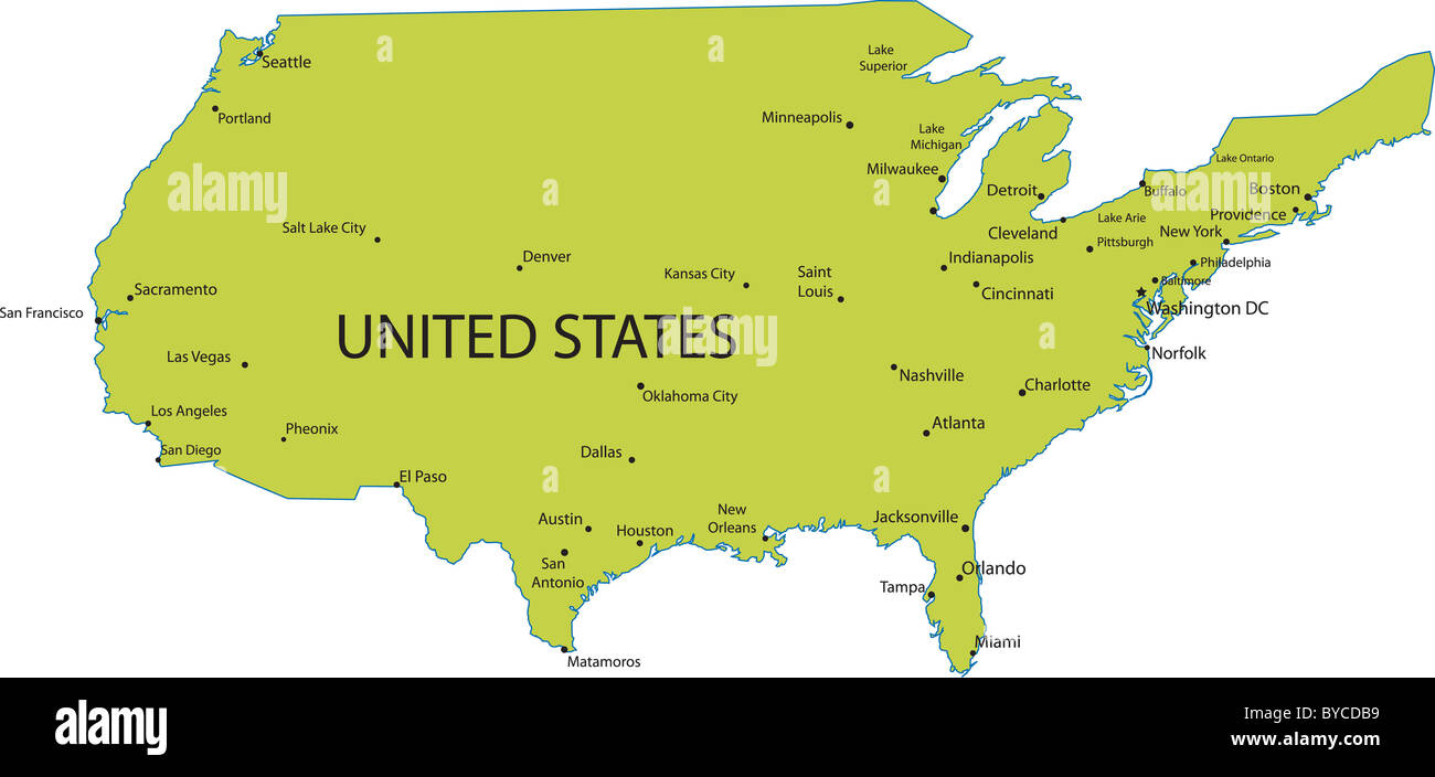Mappa di Stati Uniti d'America con le città principali, vettore Foto stock  - Alamy