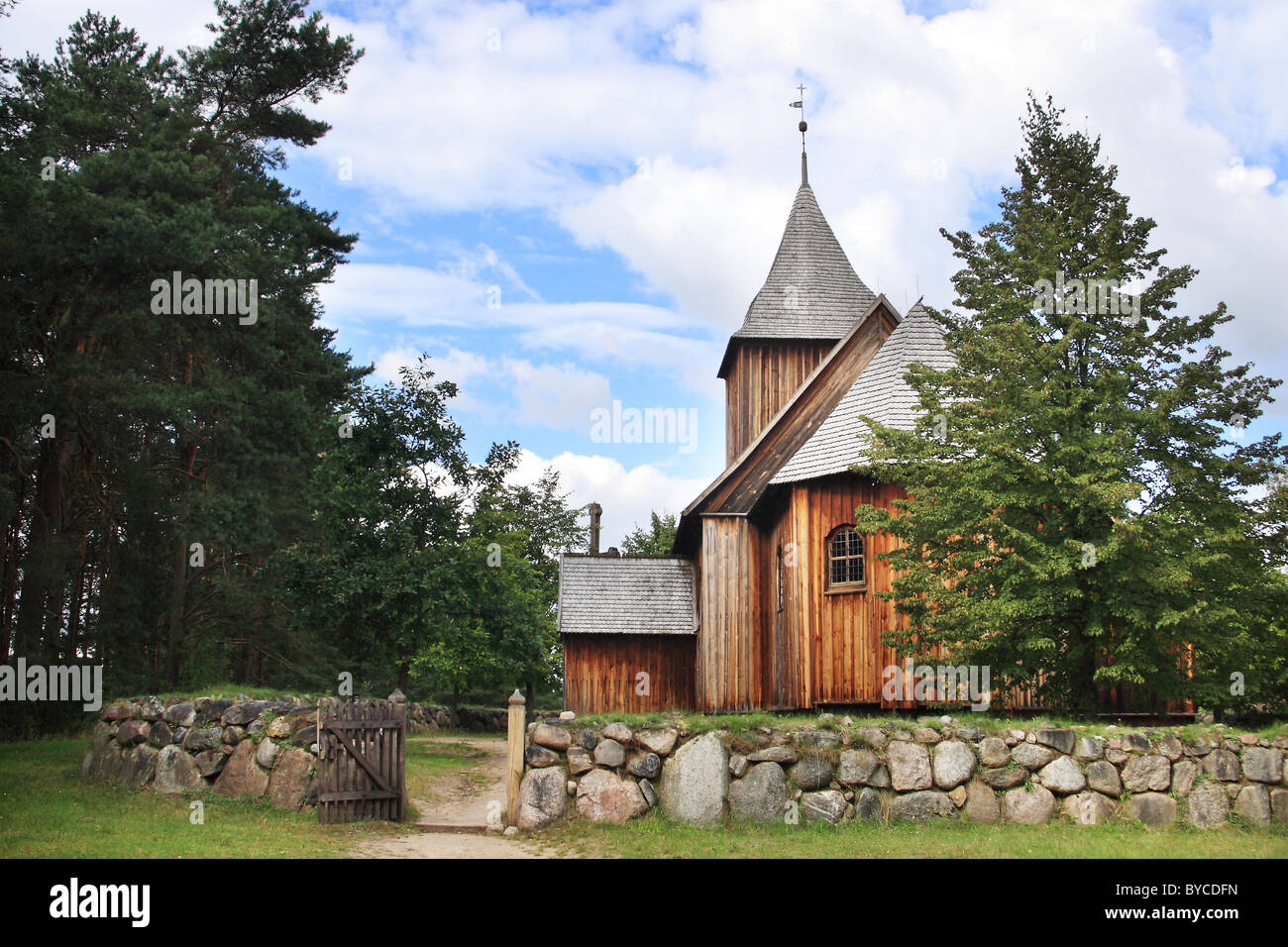 Regione Casubian heritage park in Wdzydze Kiszewskie, Polonia. Architettura in legno e la cultura di Kashubia e Kociewie dal XVII Foto Stock