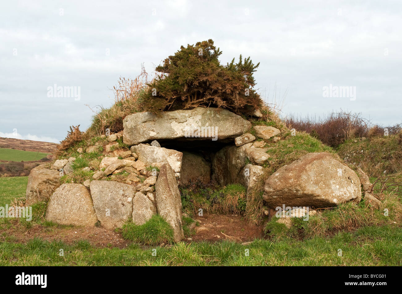' Brane Barrow ' è un antico tumulo vicino a Penzance in Cornovaglia, Regno Unito Foto Stock