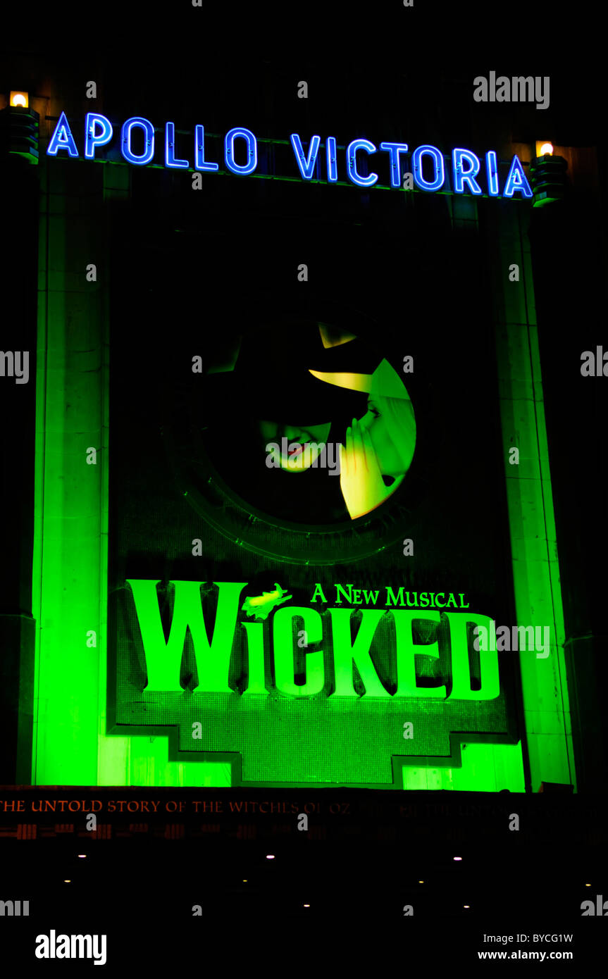 Wicked musical cartellone al Teatro Apollo Victoria, Londra, Inghilterra, Regno Unito Foto Stock