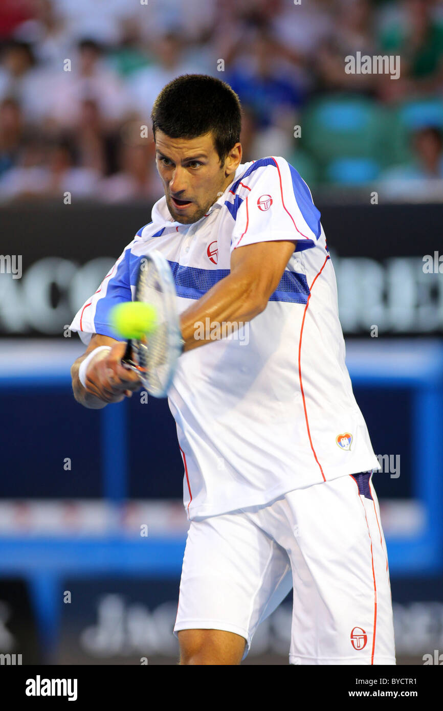 Australian Open di Tennis 2011. Melbourne. Domenica 30.1.2011. Uomini Singoli Final Novak Djokovic (Ser). Foto Stock