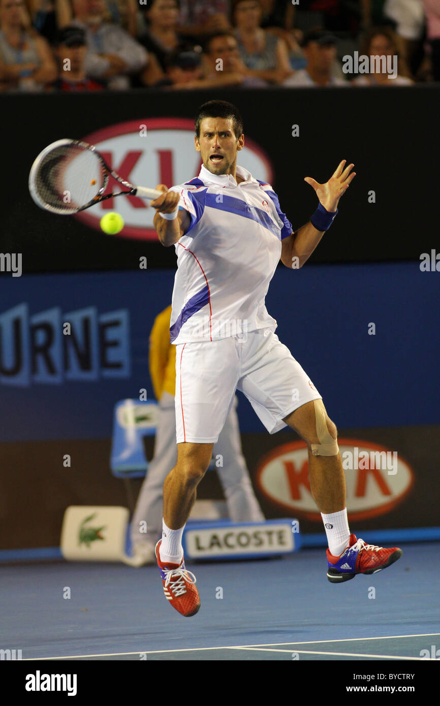 Australian Open di Tennis 2011. Melbourne. Domenica 30.1.2011. Uomini Singoli Final Novak Djokovic (Ser). Foto Stock