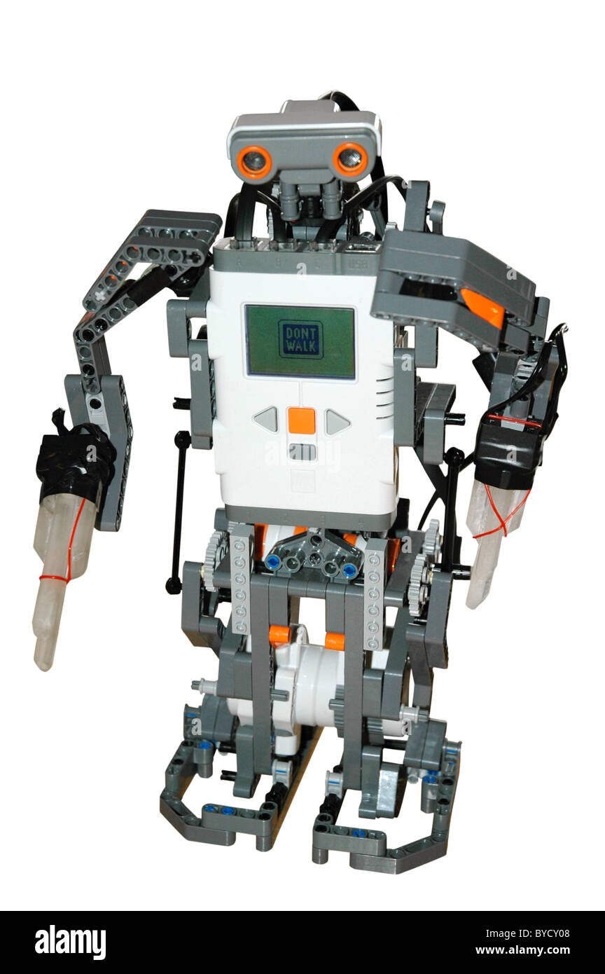 Walking robot isolato su bianco Foto Stock