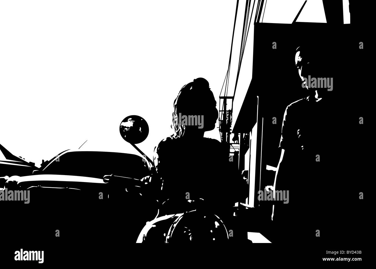 Illustrazione di un uomo e di una donna in una strada Foto Stock