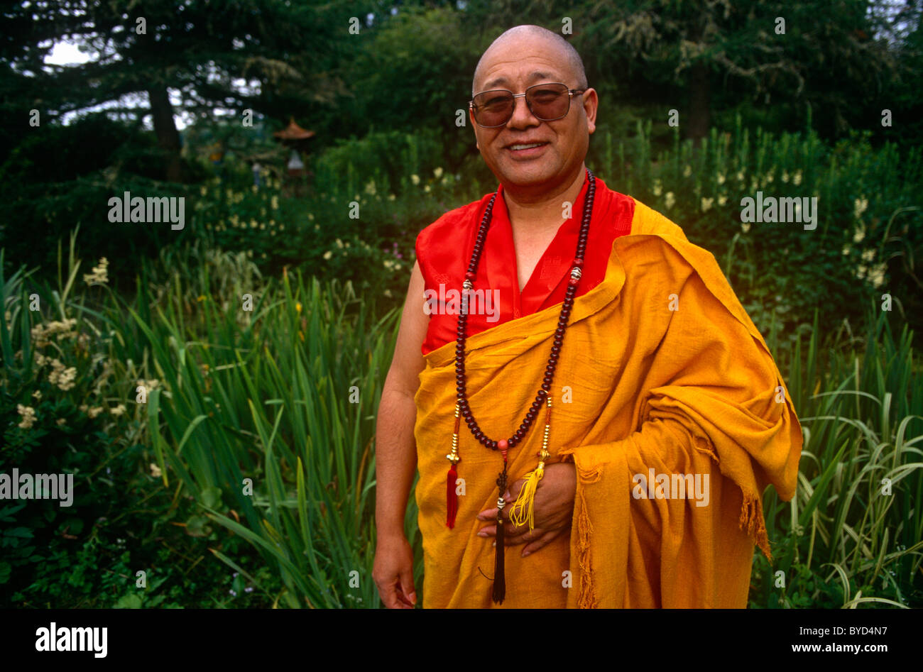 Ritratto del Tibetan-Buddhist Lama Yesce Losal Rinpoche in piedi in  giardini di Samye Ling centro buddista Foto stock - Alamy