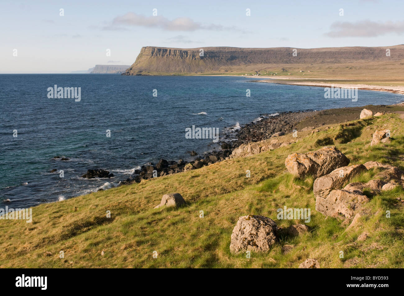 Il paesaggio secco al litorale del Westfjords, Breidavik, Islanda, Europa Foto Stock