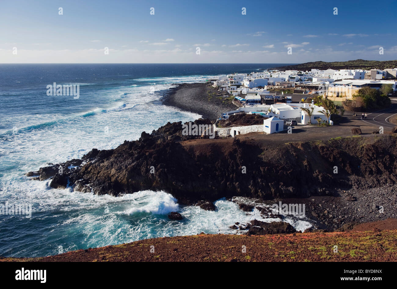 Ocean surf a El Golfo, Lanzarote, Isole Canarie, Spagna, Europa Foto Stock