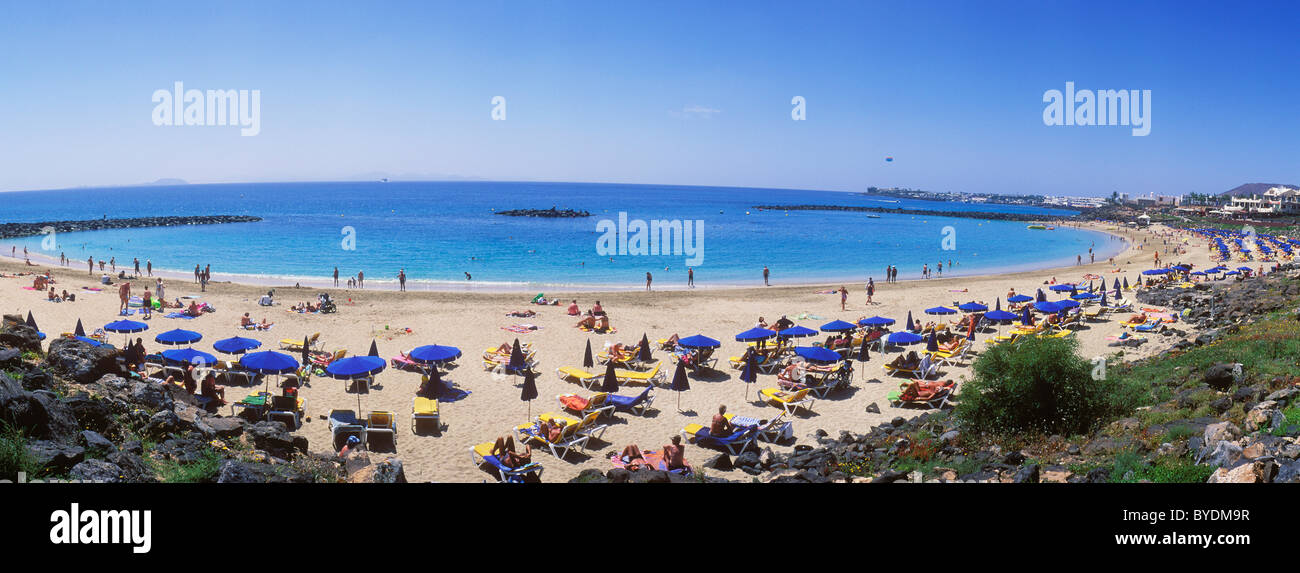 Spiaggia di sabbia, Playa Dorada, Playa Blanca, Lanzarote, Isole Canarie, Spagna, Europa Foto Stock