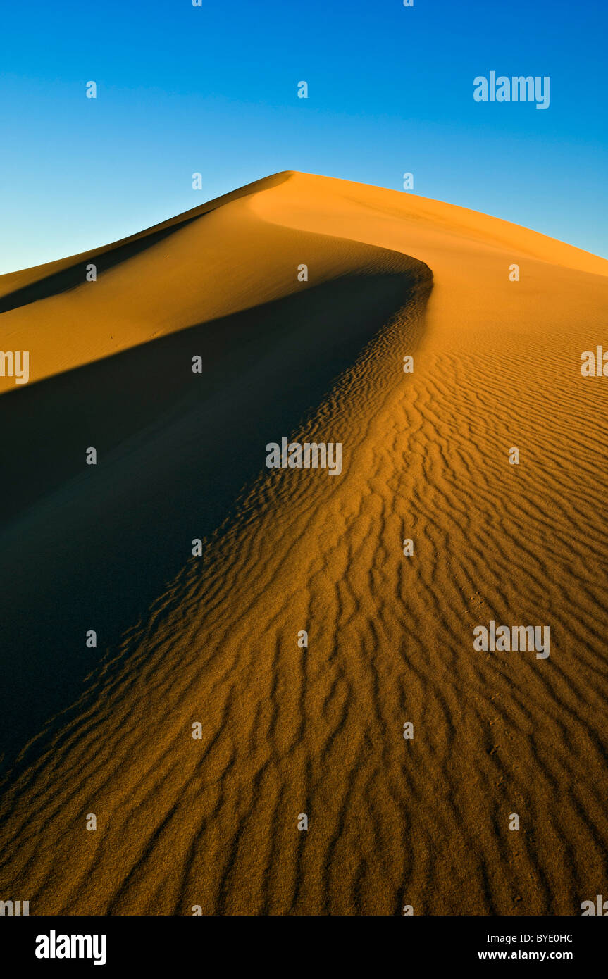 Increspature di sabbia nelle dune del Mesquite Appartamenti dune di sabbia, tubo da stufa di pozzi, Parco Nazionale della Valle della Morte, CALIFORNIA, STATI UNITI D'AMERICA Foto Stock