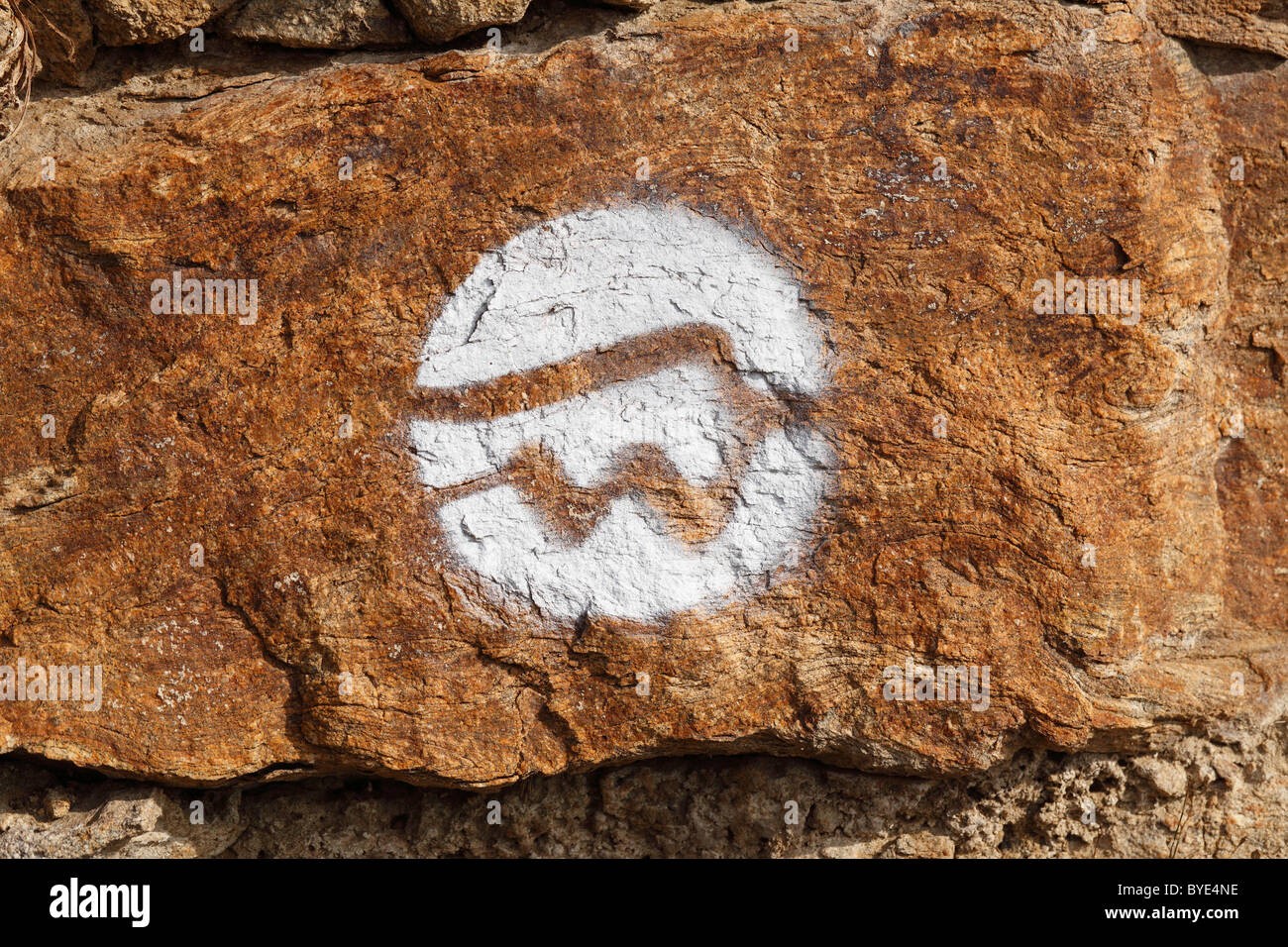 Trail-marcatura del sito Patrimonio Mondiale percorso su roccia, Wachau, Waldviertel, Austria Inferiore, Austria, Europa Foto Stock