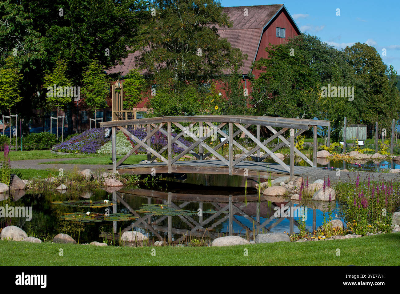 Bridge, Rottneros Park, Sunne, Vaermland, Svezia, Europa Foto Stock