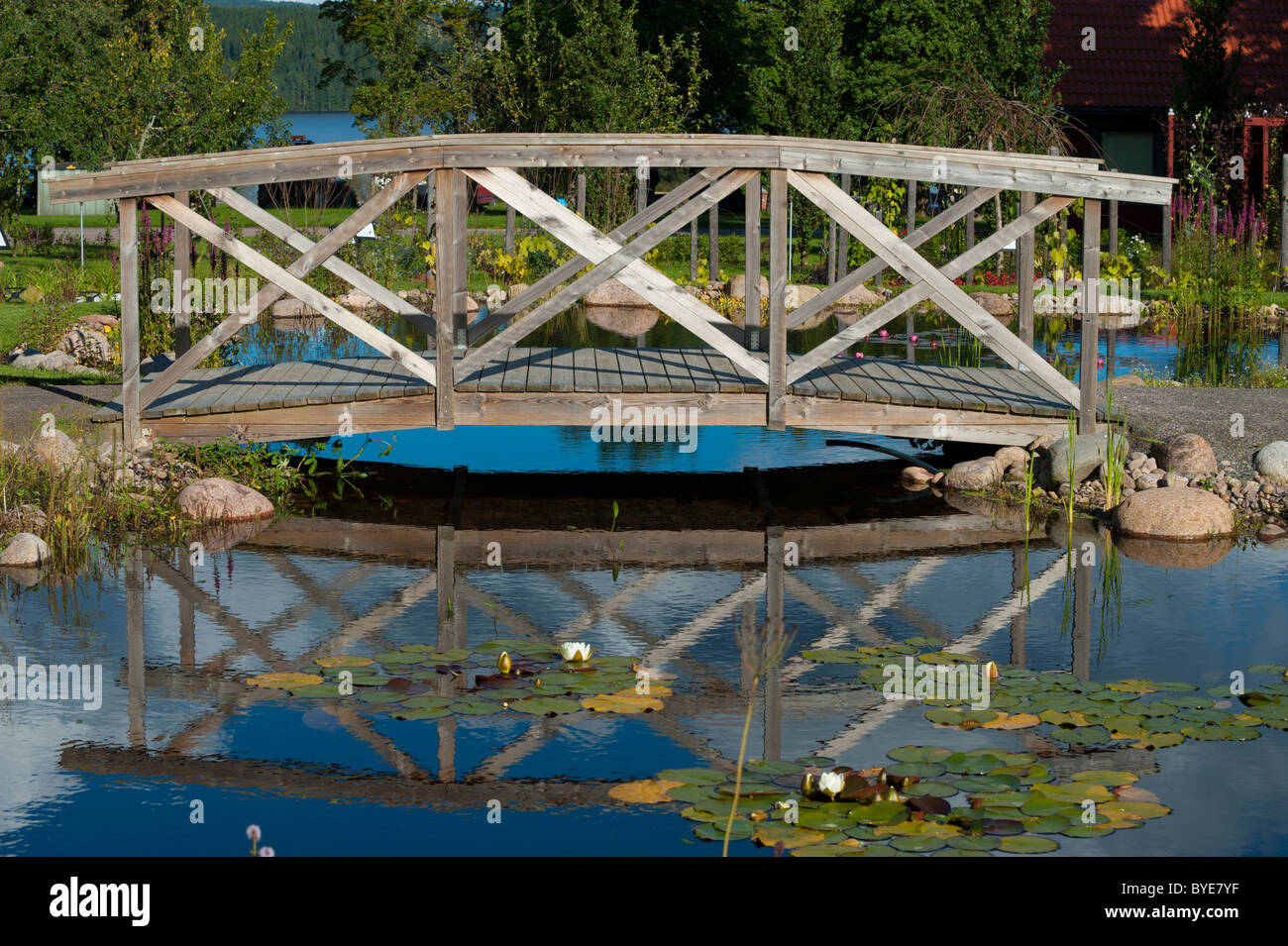 Bridge, Rottneros Park, Sunne, Vaermland, Svezia, Europa Foto Stock