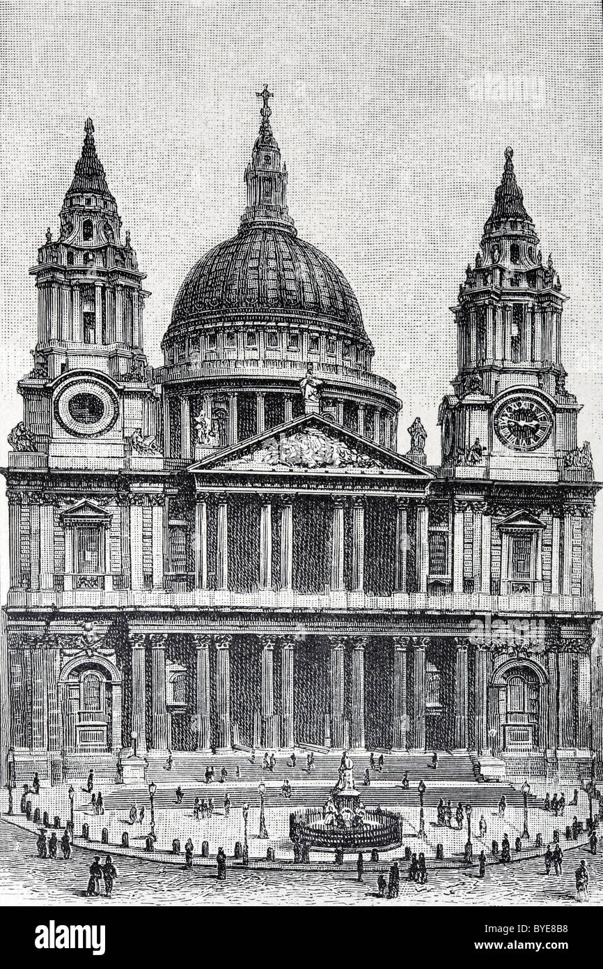 Cattedrale di Saint Paul, Londra, Gran Bretagna, libro storico illustrazione del XIX secolo, incisione in acciaio Foto Stock