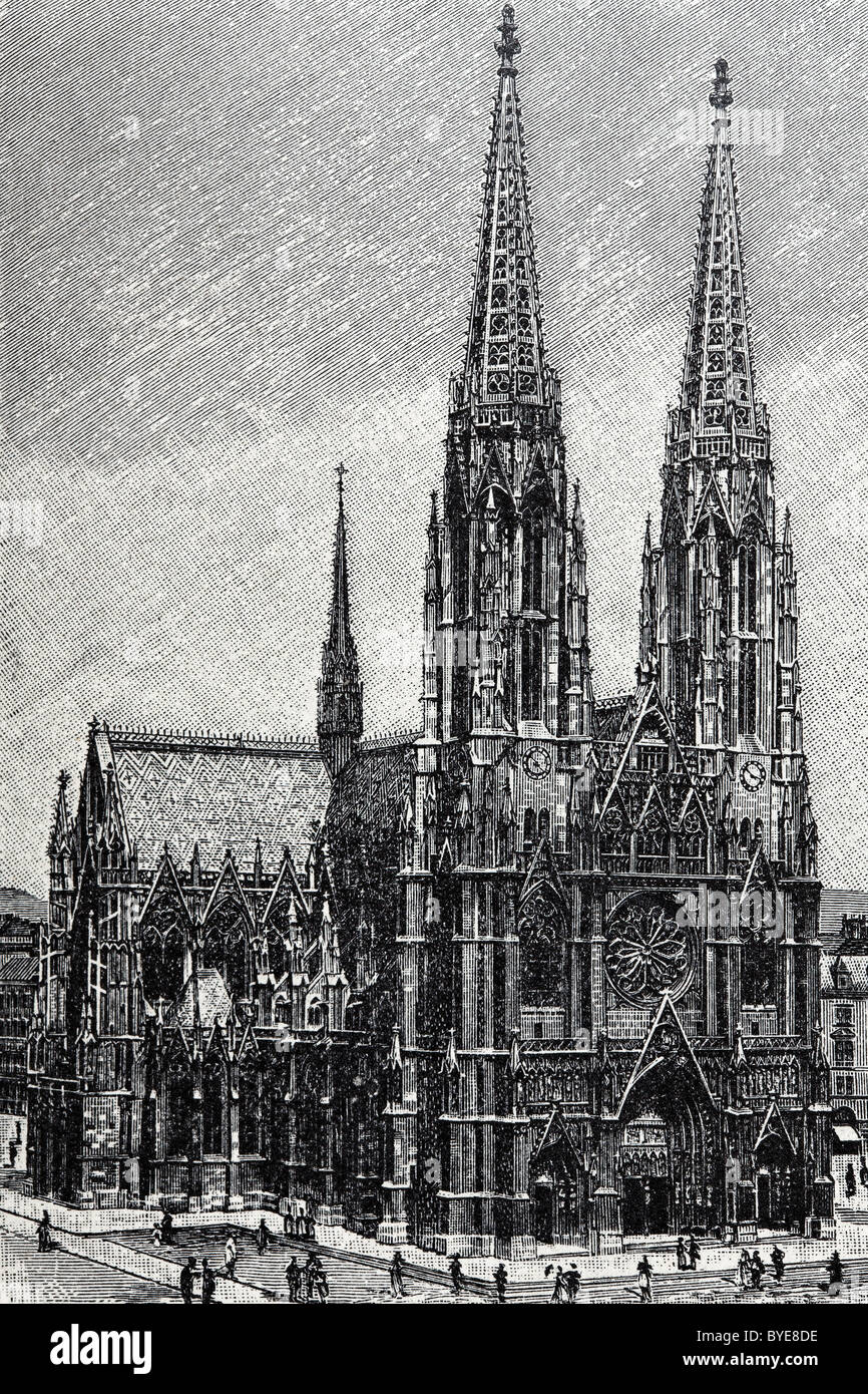 Chiesa Votiva, Ringstrasse di Vienna, Austria, libro storico illustrazione del XIX secolo, incisione in acciaio Foto Stock
