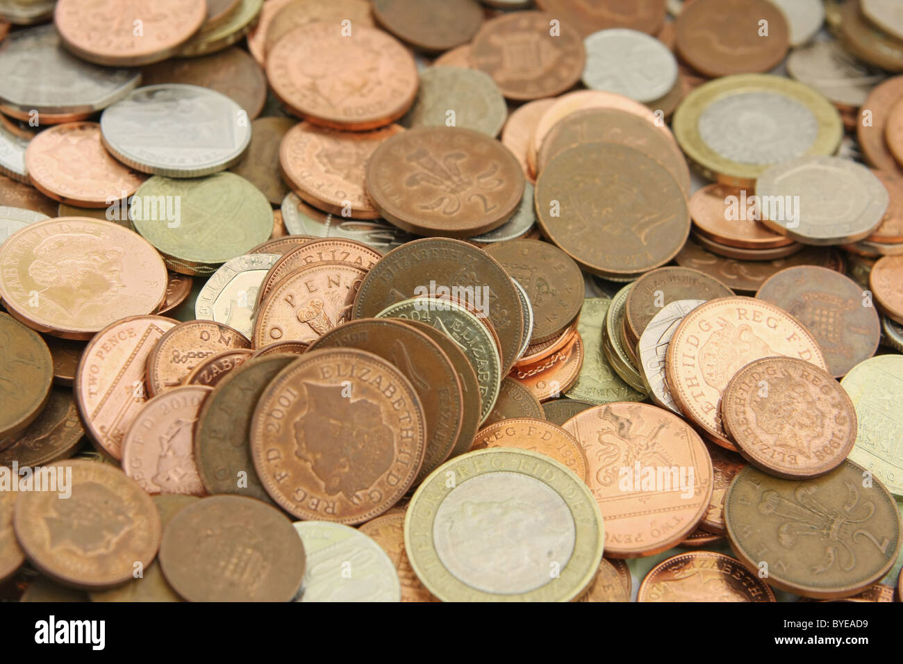 Una ridda di sterling monete Foto Stock