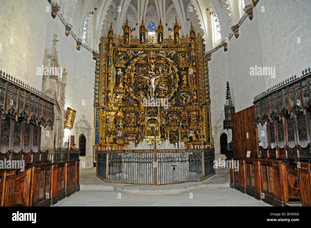 Altare della chiesa di Cartuja de Miraflores, convento dei Certosini, Burgos, Castilla y Leon provincia, Spagna, Europa Foto Stock