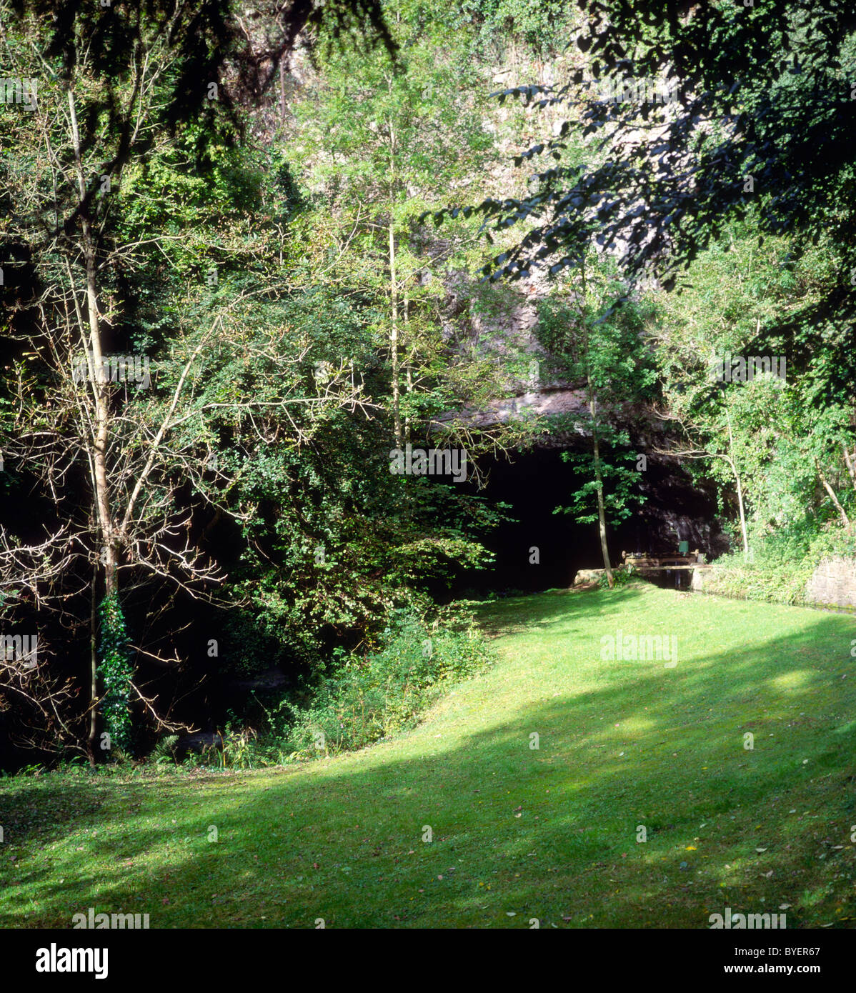 Entrata della caverna Wookey Hole, Somerset, Inghilterra Foto Stock