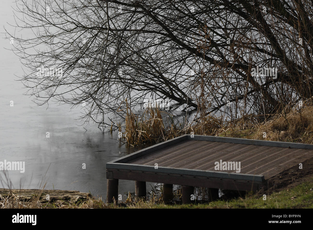 Fisherman's pier al Lago Sandhill, Worksop Foto Stock