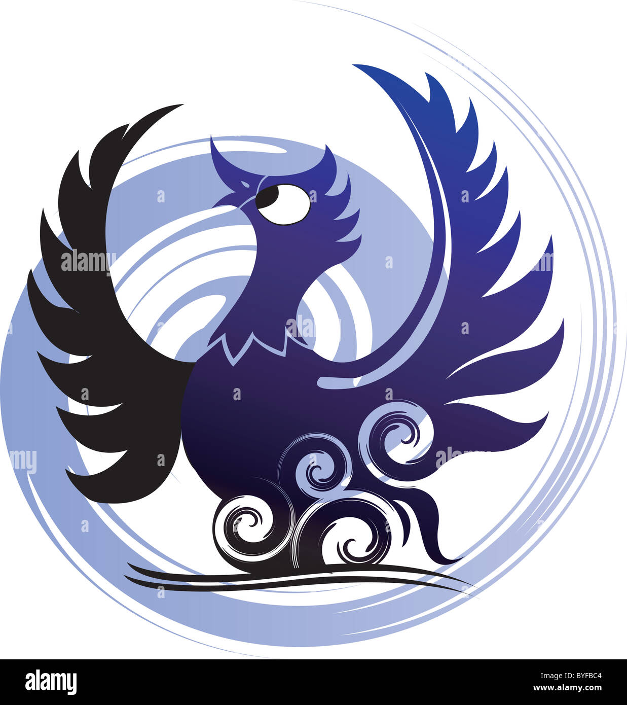 Illustrazione di un uccello con le ali decorate aperte Foto Stock