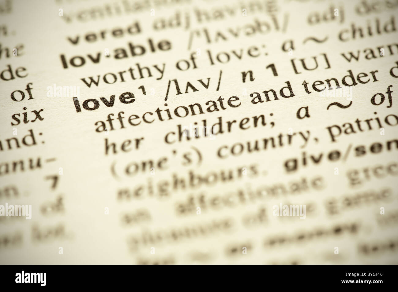 Definizione Del Dizionario Della Parola Amore In Inglese Dof Poco Profondo Foto Stock Alamy