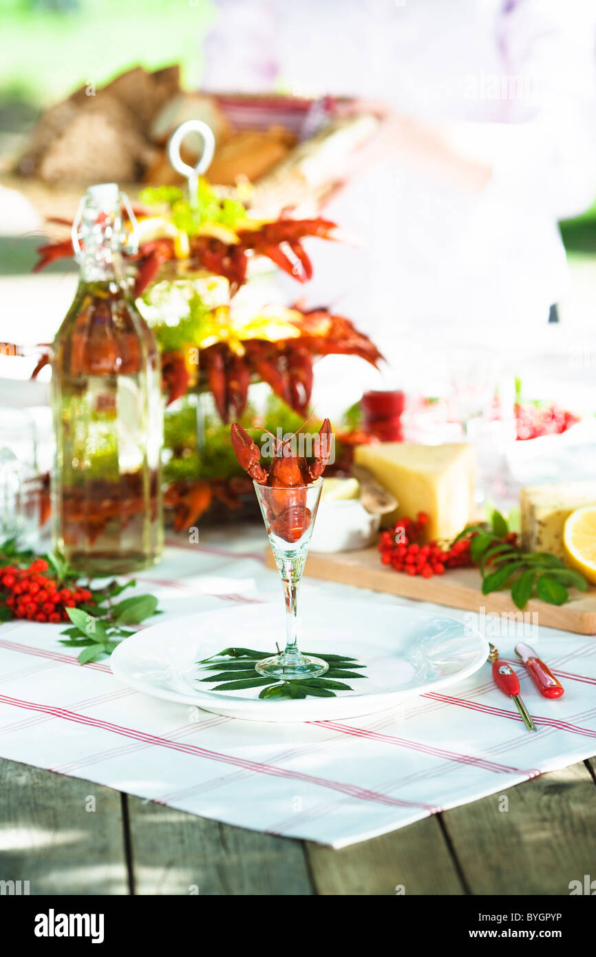 Pasto con astaci sul tavolo per esterno Foto Stock